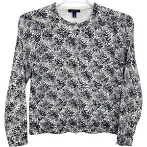 Lands' End Floral Cardigan Sweater Blue White Size S Long Sleeve Button Front